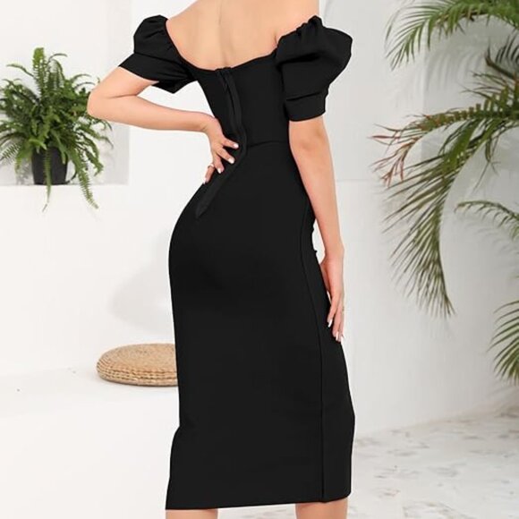 BAOSUU Midi Bodycon Dress Tummy Control Dress Sz: 12 Black - Picture 5 of 16